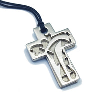 Carica l'immagine nel visualizzatore di Gallery, KRIS Collana con Pendente Croce con Spade in Acciaio e Cotone cerato Nero HKRLXX04