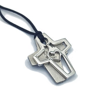 Carica l'immagine nel visualizzatore di Gallery, KRIS Collana con Pendente Croce con Cuore alato in Acciaio e Cotone cerato HKRMXX02