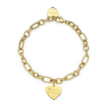 Carica l'immagine nel visualizzatore di Gallery, bracciale a catena in metallo dorato con pendente a forma di cuore con strass e frase incisa "GRAZIE Mamma"