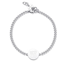 Carica l'immagine nel visualizzatore di Gallery, bracciale da uomo in acciaio con catenina a maglia grumetta sottile e targa tonda centrale con scritta dedicata allo zio