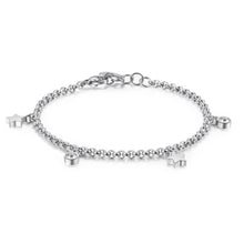 Carica l'immagine nel visualizzatore di Gallery, Bracciale con cristalli e stelle pendenti in acciaio lucido color argento