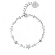 Carica l'immagine nel visualizzatore di Gallery, bracciale in acciaio con maglie a forma di stelle con due cristalli bianchi