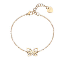 Carica l'immagine nel visualizzatore di Gallery, bracciale con farfalla traforata e pietra bianca in metallo dorato