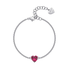 Carica l'immagine nel visualizzatore di Gallery, SDZ69 Bracciale SAGAPO Dazzly in acciaio con centrale in cubic zirconia Rosso Ruby a forma di cuore