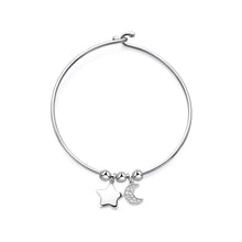 Carica l'immagine nel visualizzatore di Gallery, bracciale rigido in acciaio con sfere e stella e luna pendenti con cristalli applicati sulla luna