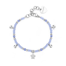 Carica l'immagine nel visualizzatore di Gallery, bracciale con charm a forma di tartaruga sfere di vetro blu e di acciaio lucido di sagapo glint