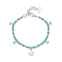 Carica l'immagine nel visualizzatore di Gallery, bracciale con charm a forma di quadrifoglio sfere di vetro verdi e di acciaio lucido di sagapo glint