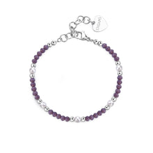 Carica l'immagine nel visualizzatore di Gallery, Bracciale con sfere in acciaio sfere di vetro viola e perle bianche