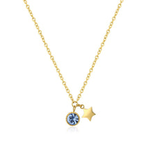 Carica l'immagine nel visualizzatore di Gallery, Collana con pendenti Stella e Cristallo light sapphire in Acciaio dorato di S'agapò LUCKY LIGHT SKT24