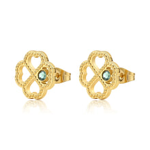 Carica l'immagine nel visualizzatore di Gallery, Orecchini a forma di quadrifoglio con cristallo verde in Acciaio placcato oro 14k