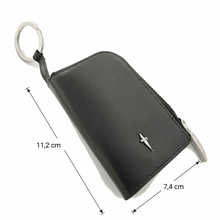 Carica l'immagine nel visualizzatore di Gallery, portachiavi da borsa in pelle nera con chiusura a zip in pelle nera liscia con anelli brisé, con misure