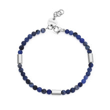 Carica l'immagine nel visualizzatore di Gallery, bracciale con perline di sodalite blu intermezzate da elementi esagonali in acciaio lucido color argento