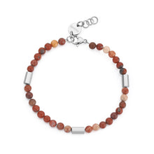 Carica l'immagine nel visualizzatore di Gallery, bracciale con perline di diaspro rosso intermezzate da elementi esagonali in acciaio lucido color argento