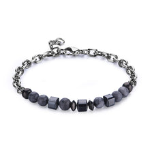 Carica l'immagine nel visualizzatore di Gallery, Bracciale a catena da uomo in acciaio lucido color argento con elementi centrali in ematite ed agata colorata