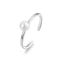 Carica l'immagine nel visualizzatore di Gallery, anello a filo con perla bianca centrale in acciaio color argento e perla sintetica