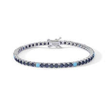 Carica l'immagine nel visualizzatore di Gallery, COMETE Uomo Bracciale Tennis da 3mm con Zirconi Neri e Turchese in Argento - UBR 1253 M19