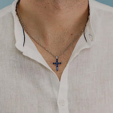Carica l'immagine nel visualizzatore di Gallery, COMETE Uomo Argento UGL 689 Girocollo con Croce e Zirconi Blu - Tennis