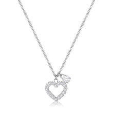 Carica l'immagine nel visualizzatore di Gallery, Collana con pendenti a forma di cuore e punto luce con cristalli bianchi In acciaio Lucido di colore argento.
