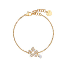 Carica l'immagine nel visualizzatore di Gallery, Bracciale con stella centrale fatta di cristalli bianchi montati In acciaio Lucido placcato Oro Giallo con piccolo charm a punto luce