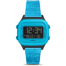 Carica l'immagine nel visualizzatore di Gallery, FOSSIL FS5676 Orologio LCD digitale retrò in nylon Blue Azzurro Neon