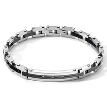 Carica l'immagine nel visualizzatore di Gallery, COMETE Uomo Acciaio UBR 1037 Bracciale Bicolore Nero, Argento e Zirconi - Zip