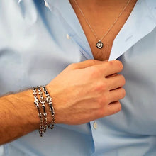 Carica l'immagine nel visualizzatore di Gallery, COMETE Uomo Acciaio UBR 908 Bracciale Colore Argento con Ceramica e Zirconi Neri - Navy
