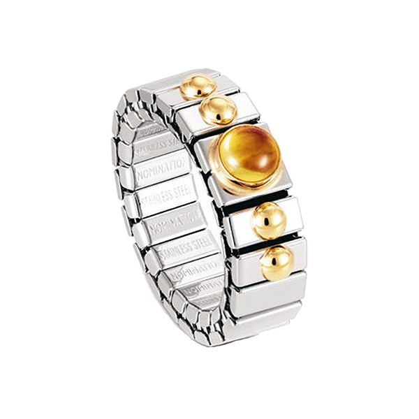 040101-001 Nomination Anello Estensibile Donna in Acciaio e Oro 18KT con Ambra