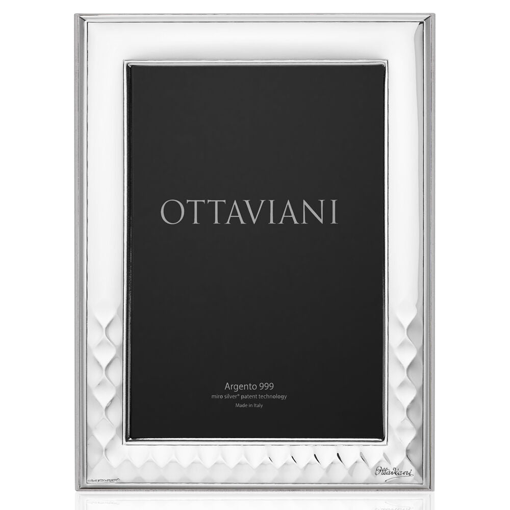 portafoto grande colore argento con decoro a rete
