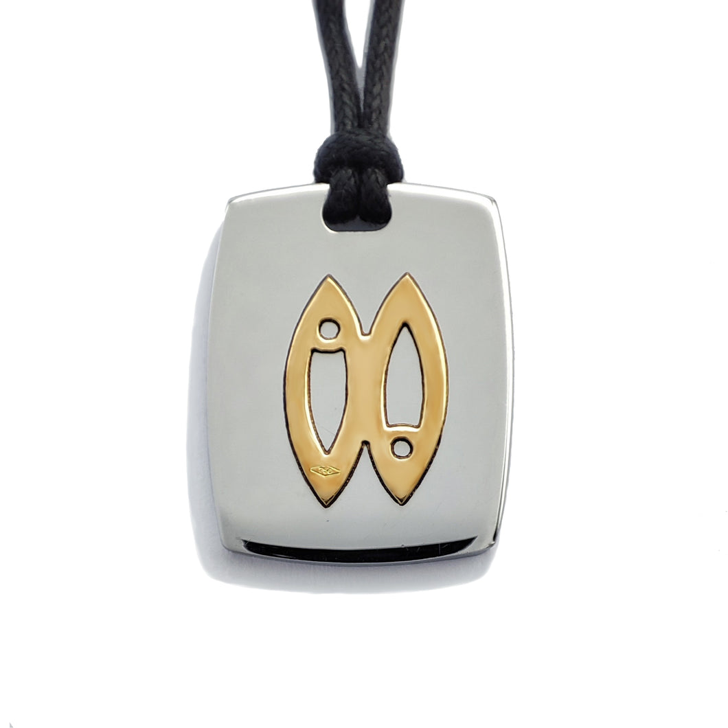 110201-012 Nomination Pendente Segno Zodiacale Pesci in Acciaio e oro 18Kt