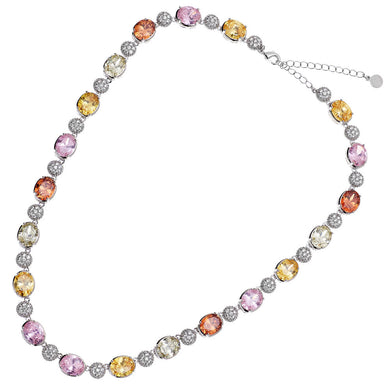 Collana con cristalli di cubic zirconia di vari colori posti in successione color argento