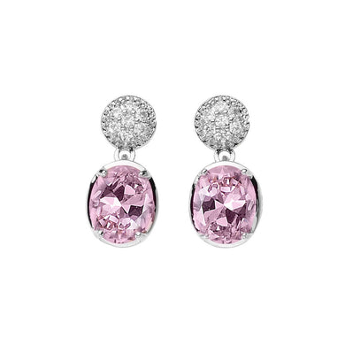 Orecchini pendenti con cristalli di cubic zirconia bianchi e rosa in metallo color argento