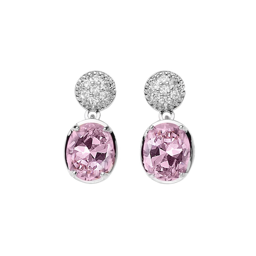Orecchini pendenti con cristalli di cubic zirconia bianchi e rosa in metallo color argento