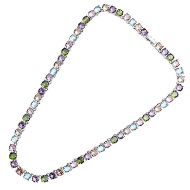 Girocollo a Tennis rodiato con cristalli di cubic zirconia di diversi colori 