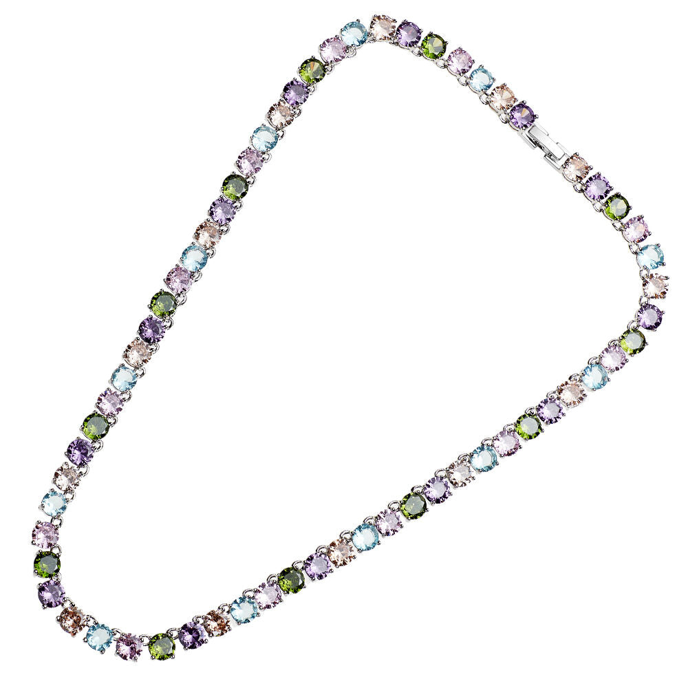 Girocollo a Tennis rodiato con cristalli di cubic zirconia di diversi colori 