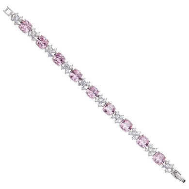 Bracciale con cristalli di cubic zirconia rosa e bianchi in metallo color argento
