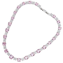 Carica l&#39;immagine nel visualizzatore di Gallery, Collana con cristalli di cubic zirconia rosa e bianchi posti in successione alternata con metallo color argento
