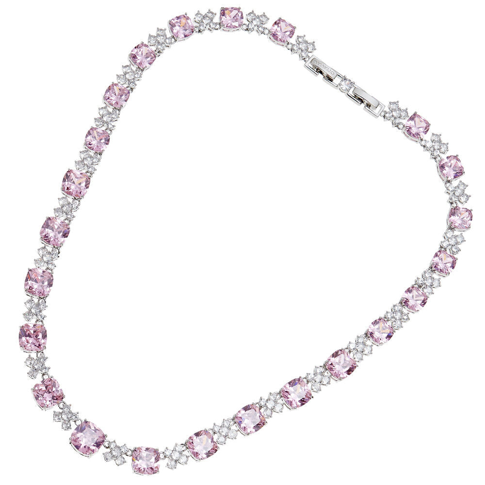 Collana con cristalli di cubic zirconia rosa e bianchi posti in successione alternata con metallo color argento