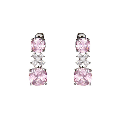 Orecchini con cristalli di cubic zirconia rosa e bianchi in metallo color argento