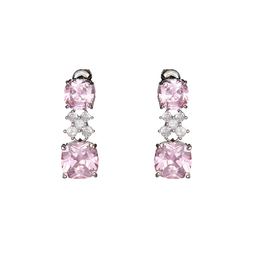 Orecchini con cristalli di cubic zirconia rosa e bianchi in metallo color argento