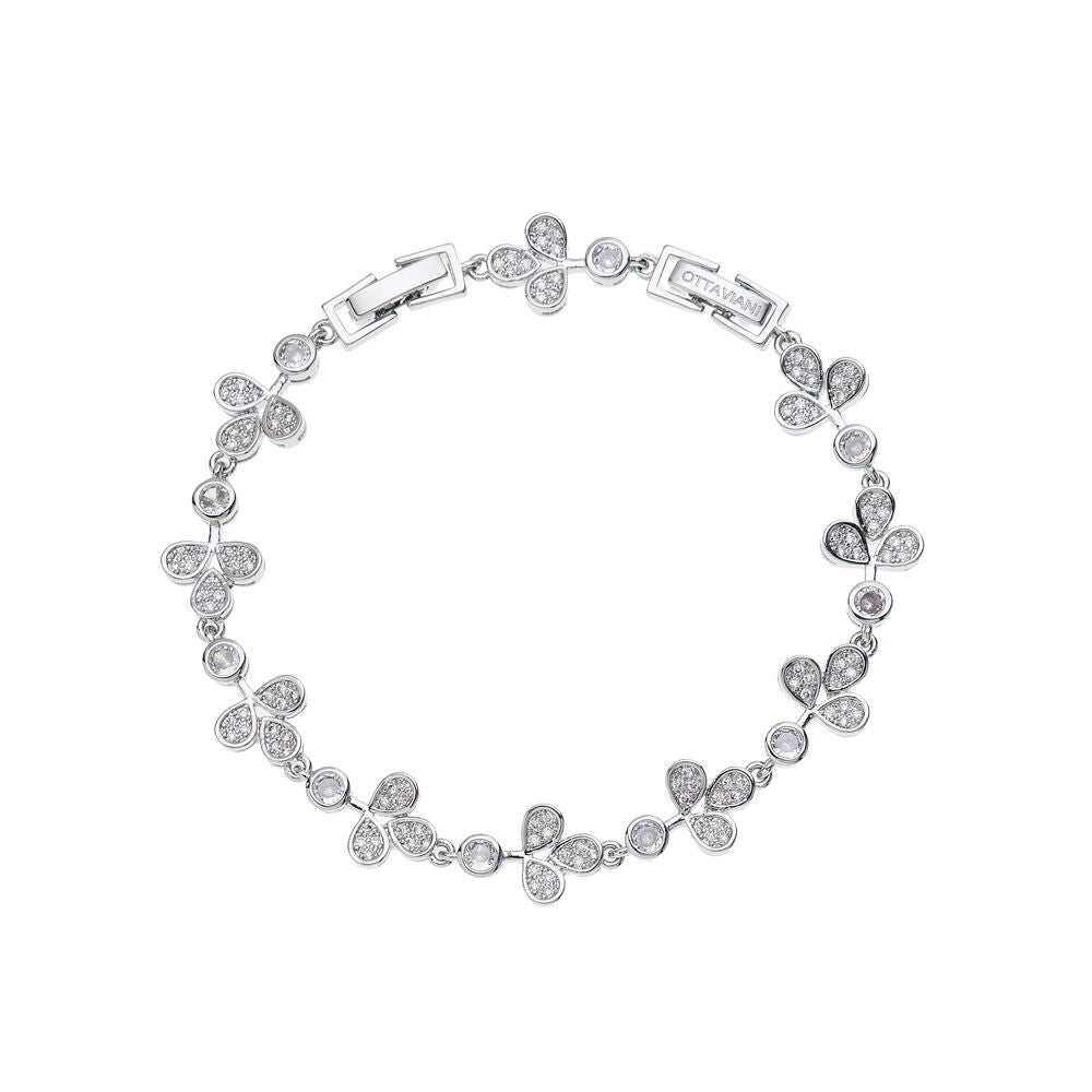 Bracciale a maglie con cristalli di cubic zirconia bianchi con metallo color argento