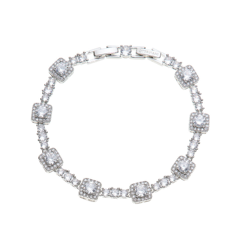 bracciale tipo tennis tempestato di cristalli bianchi montati su metallo rodiato