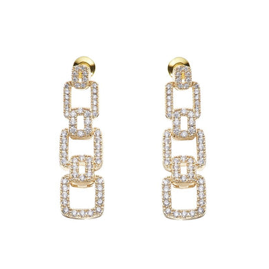 Orecchini lunghi con cubic zirconia placcati oro giallo con disegno geometrico