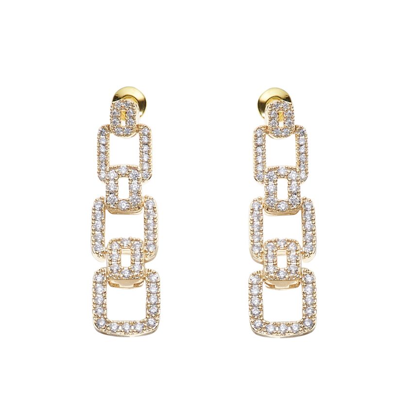 Orecchini lunghi con cubic zirconia placcati oro giallo con disegno geometrico