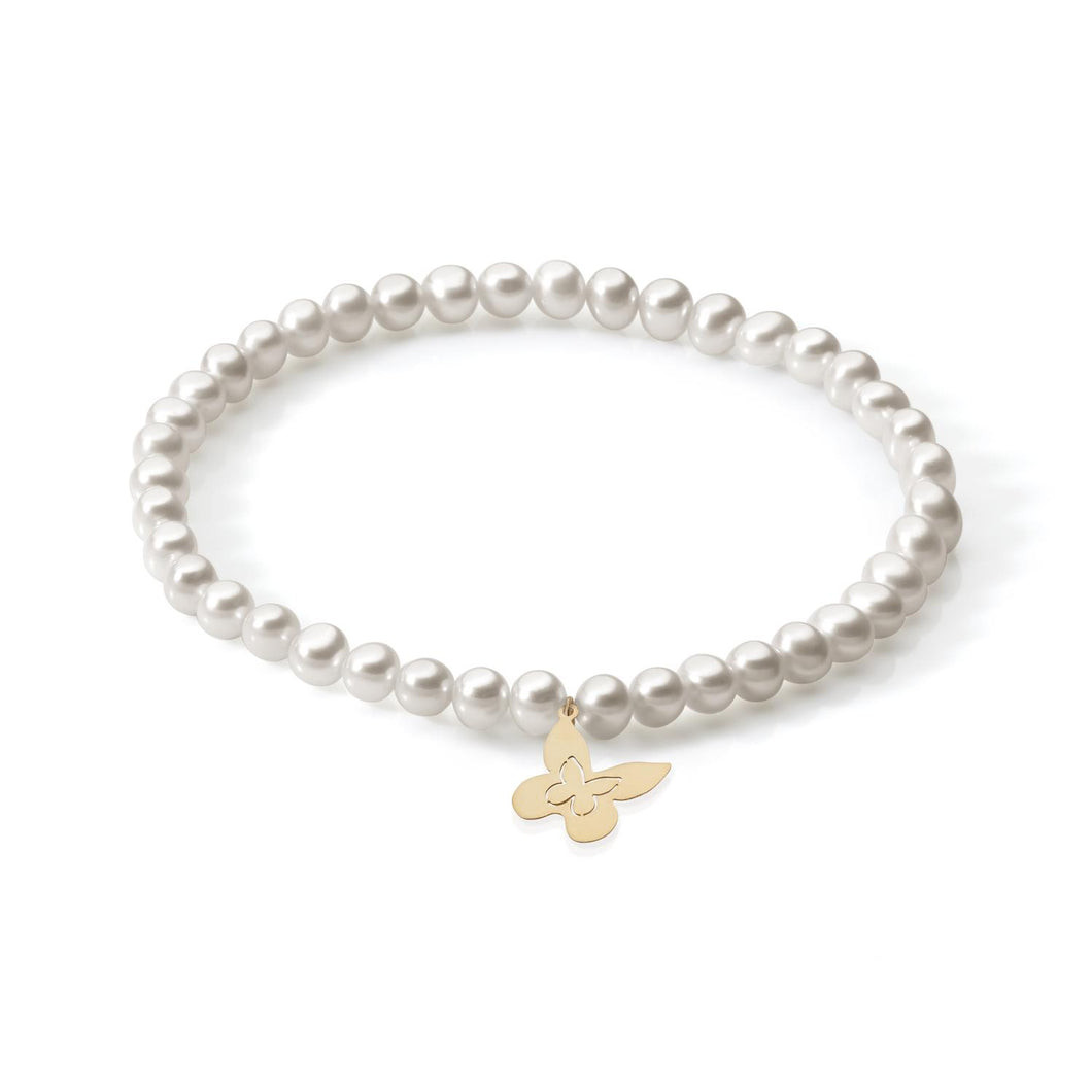 ABP 037 Bracciale di Perle da Donna Ambrosia Gioielli con pendente Farfalla in Oro Giallo