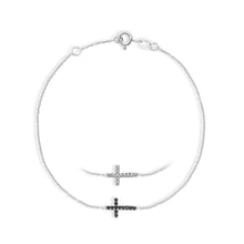 Carica l&#39;immagine nel visualizzatore di Gallery, ABZ 134 Bracciale Unisex Ambrosia Gioielli con Croce in Oro Bianco con Zirconi Bianchi e Neri
