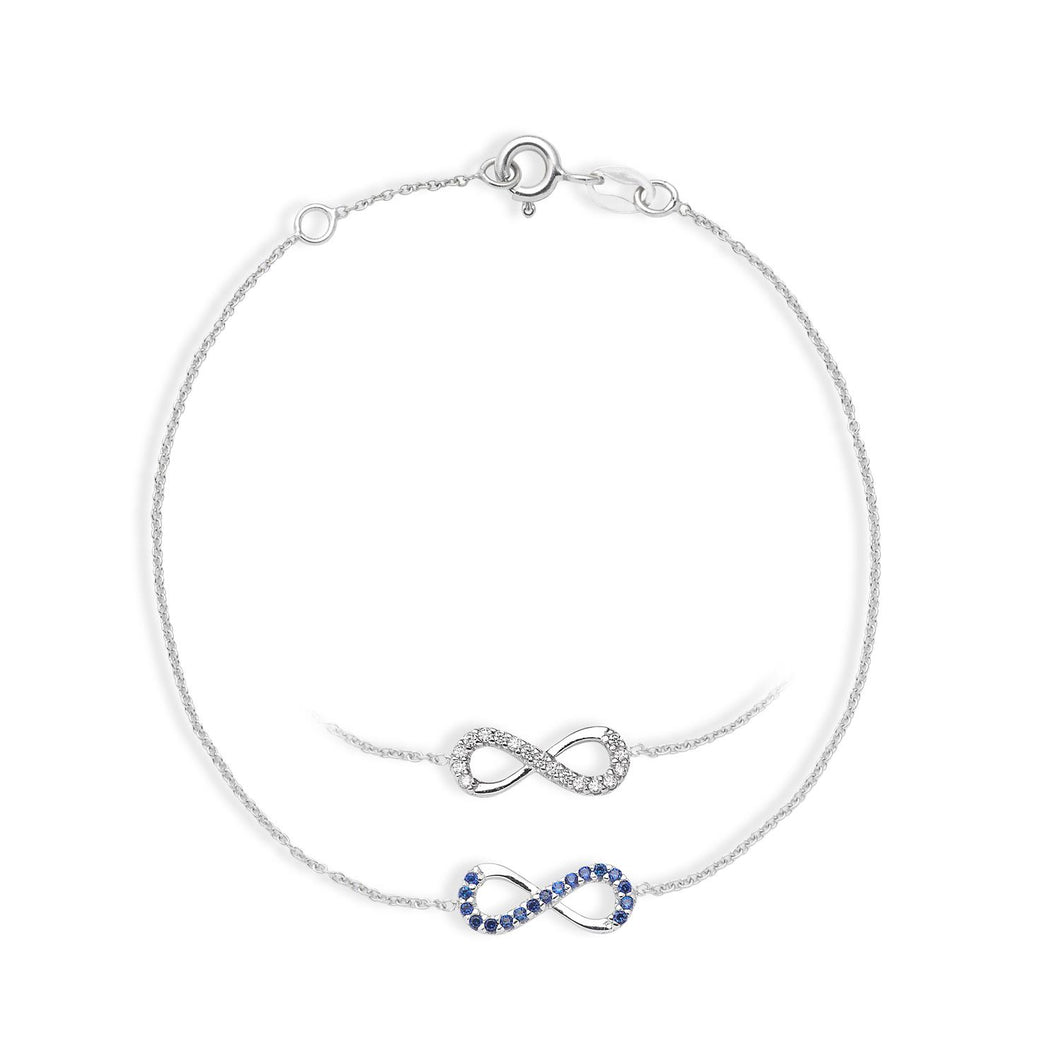 ABZ 135 Bracciale da Donna Ambrosia Gioielli con Infinito in Oro Bianco e Zirconi Bianchi e blu
