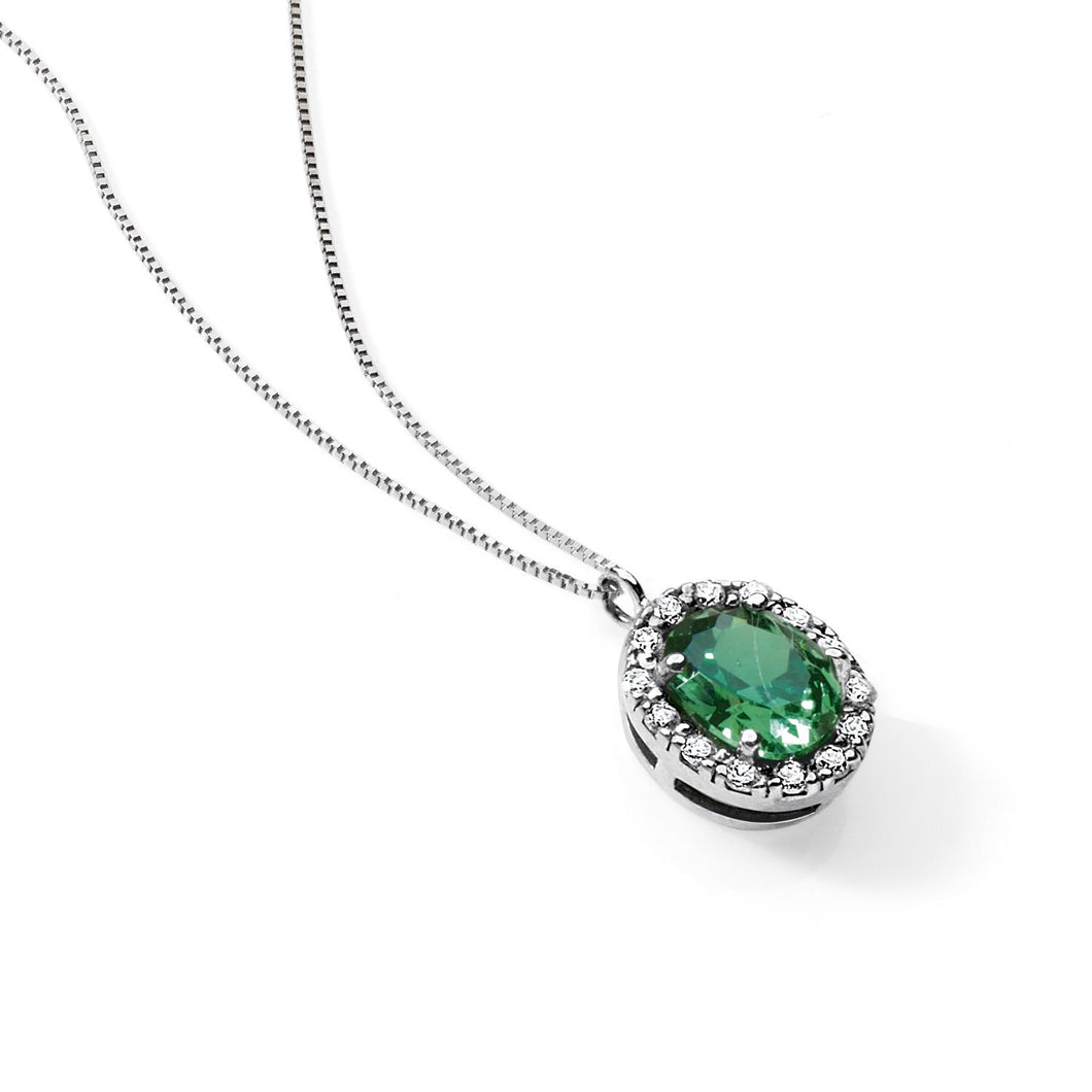 AGZ 141 Collana da Donna Ambrosia Gioielli in Oro Bianco 18kt con pietra Verde Ovale