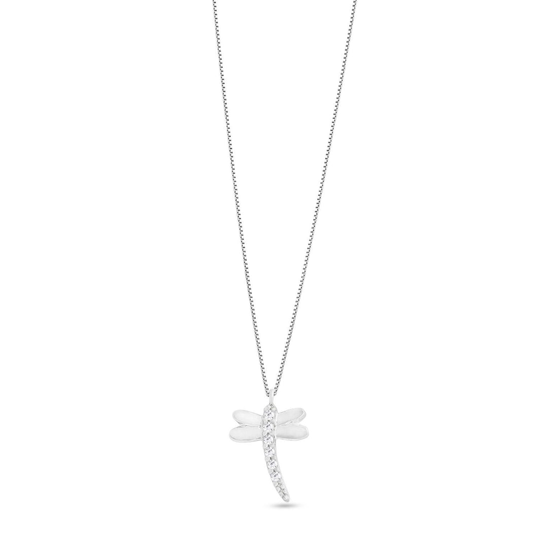 AGZ 285 Collana da Donna Ambrosia Gioielli a forma di Libellula in Oro Bianco 18kt e Zirconi Bianchi