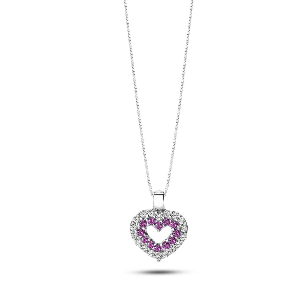 AGZ 307 Collana da Donna Ambrosia Gioielli a forma di Cuore in Oro Bianco 18kt e Zirconi bianchi e rossi