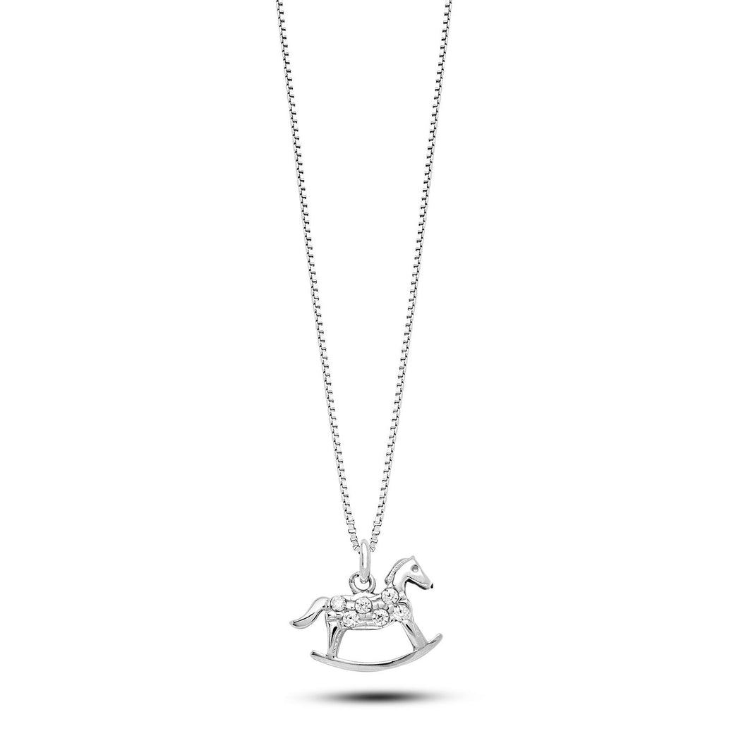 AGZ 318 Collana da Donna Ambrosia Gioielli a forma di Cavallo a dondolo in Oro Bianco 18kt e Zirconi